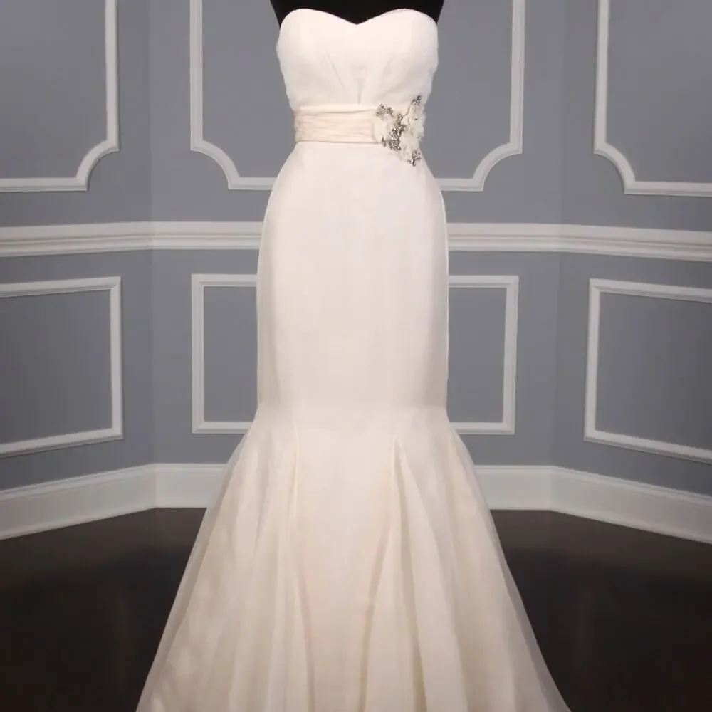 Anne Barge Firebird Strapless Blush Mermaid Organza Lace Wedding Dress Gown 4 - Picture 2 of 13